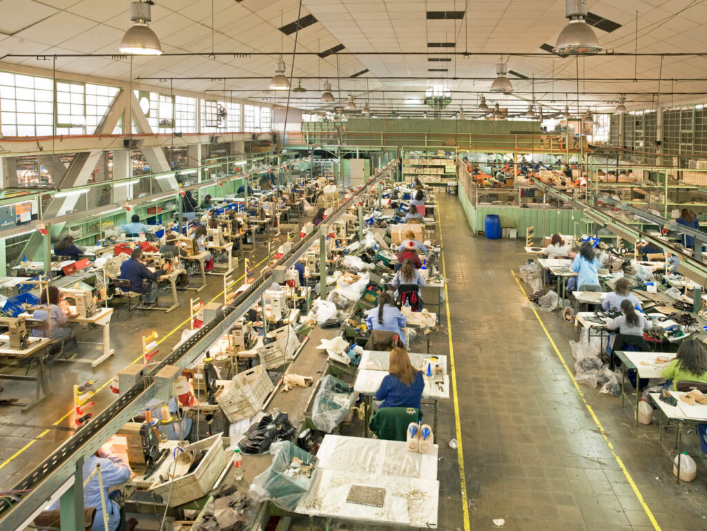Birds eye view of a busy factory